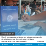 Brasil tem quedas notórias nos saldos acumulados de admissões em dezembro de 2023 em comparação com o ano passado